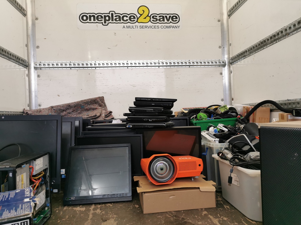 Office furniture and materials separated for reuse and recycling